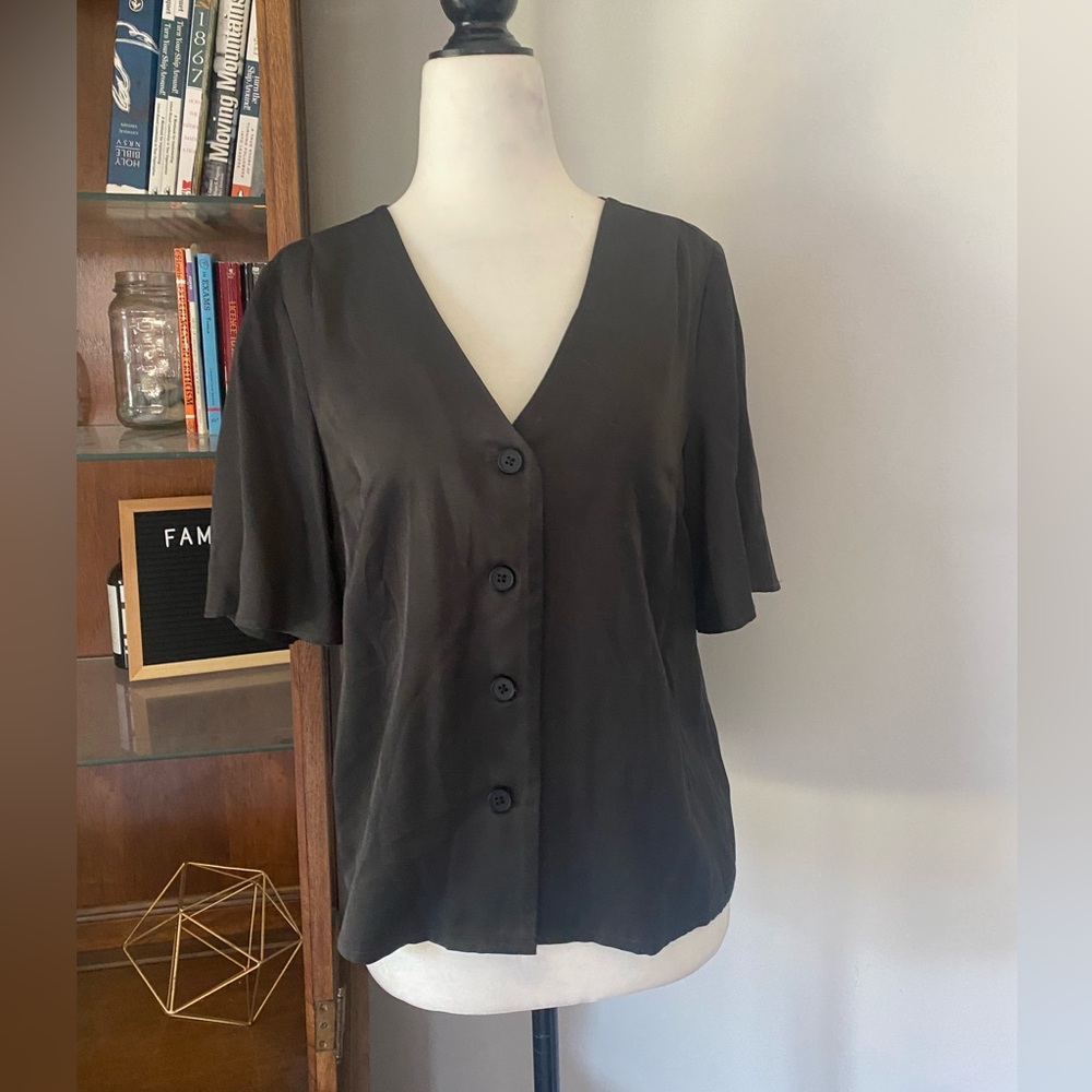 Frank & Oak shimmer cropped button up blouse sz S